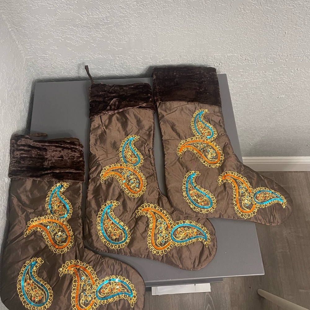 Brown Paisley Christmas Stockings